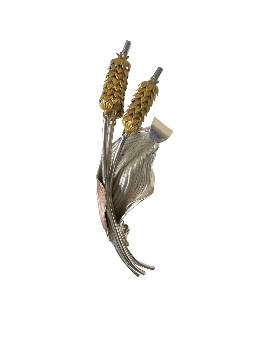 Vintage Wheat Spray Brooch in Two-Tone Metal